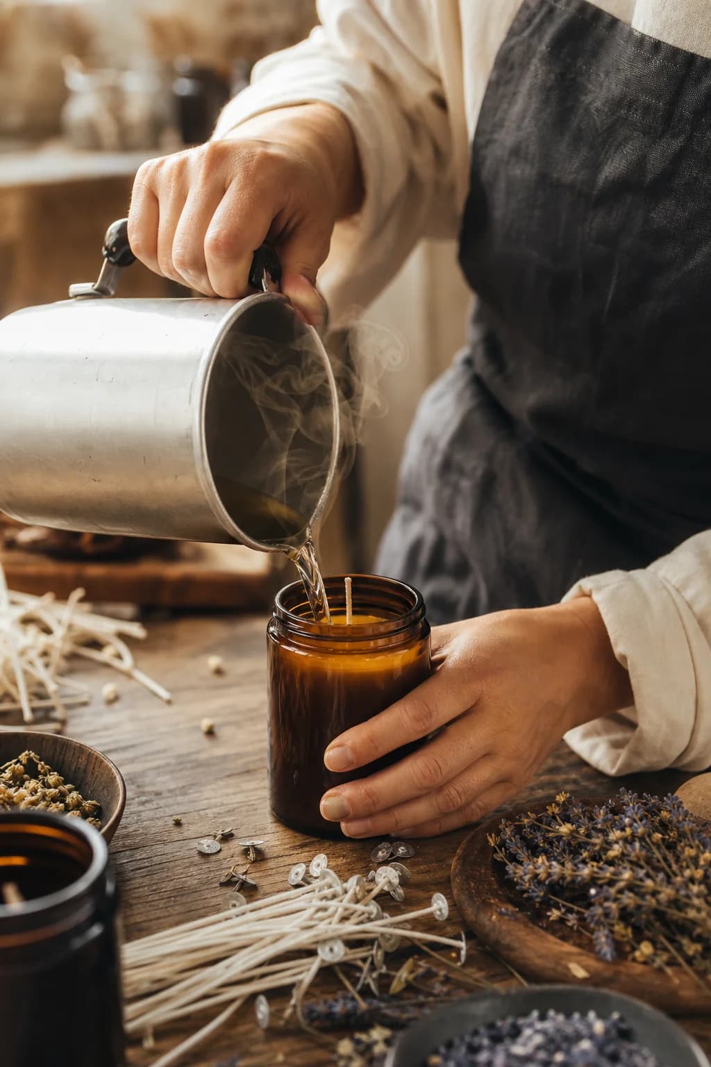 Hand-pouring candles at Ash & Bloom